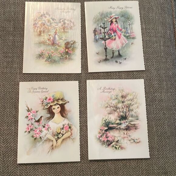 Vintage Lot of 4 Coronation Collection Glitter Birthday Cards 50's Parchment - Picture 2 of 15